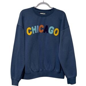 New York Popular Chicago Fuzzy Letters Blue Crew Neck Sweatshirt Women's Large L